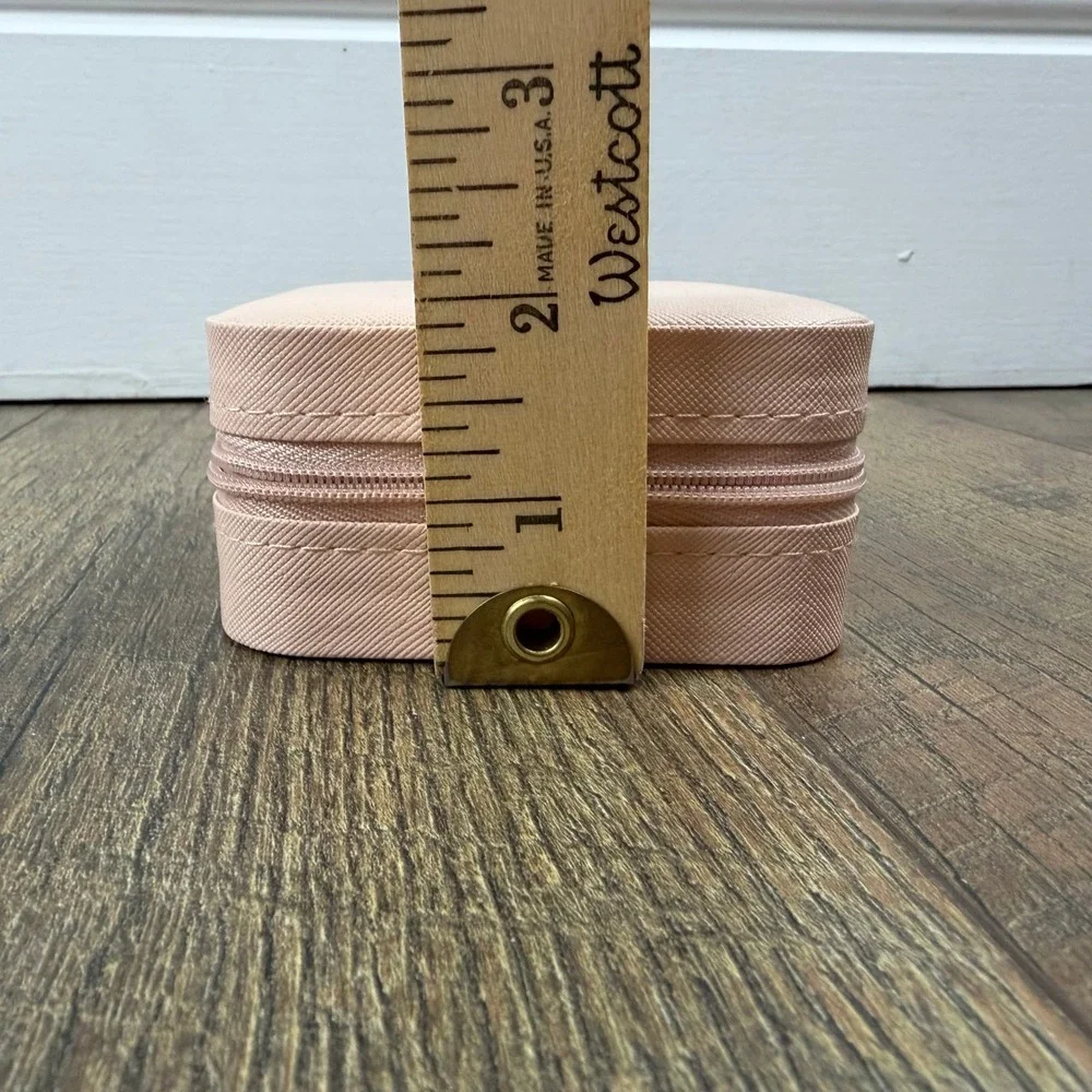 Blush Pink Travel Jewelry Case Organizer Ring Holder Zip Closure
